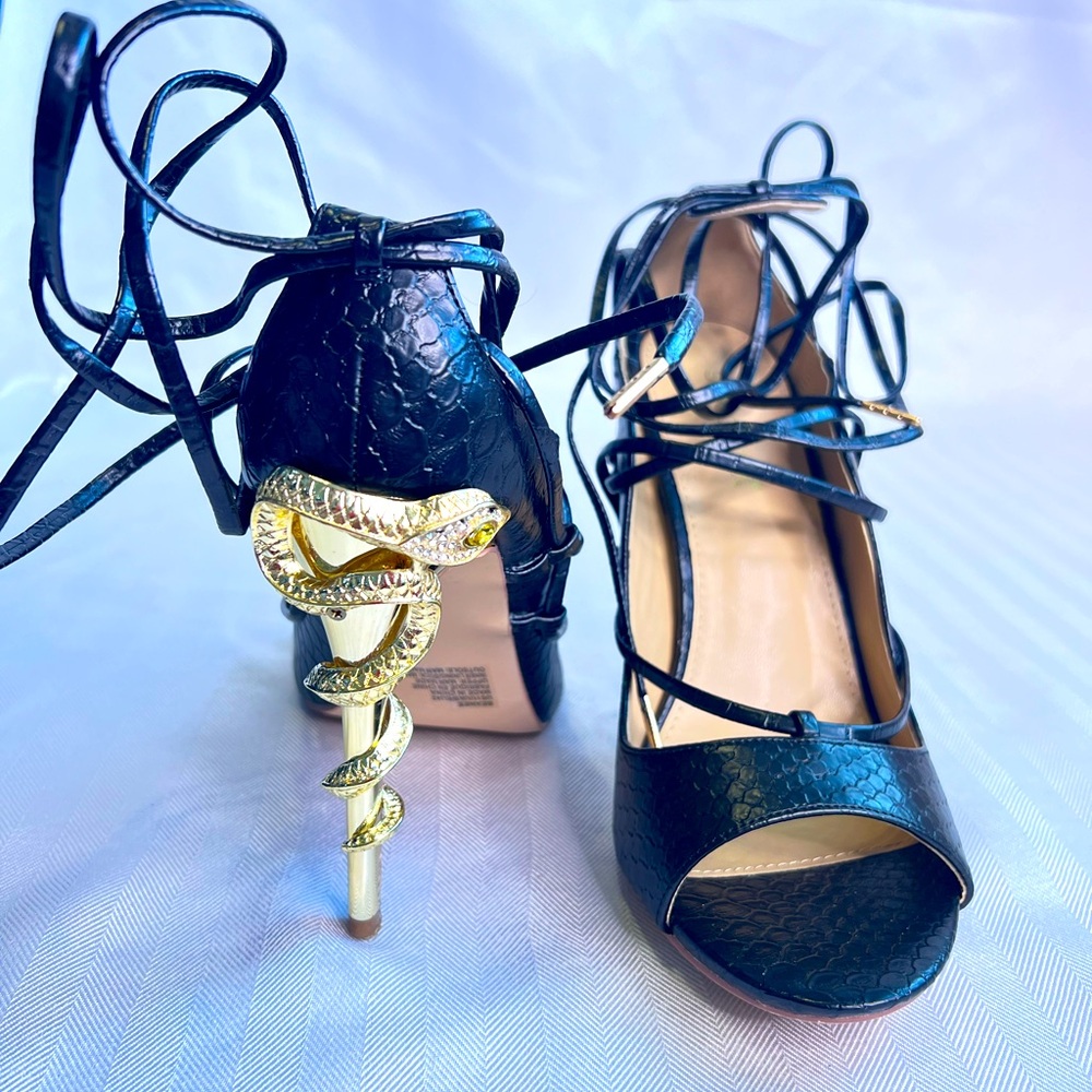 Embelished Stiletto Sandal with wraparound styling size 10